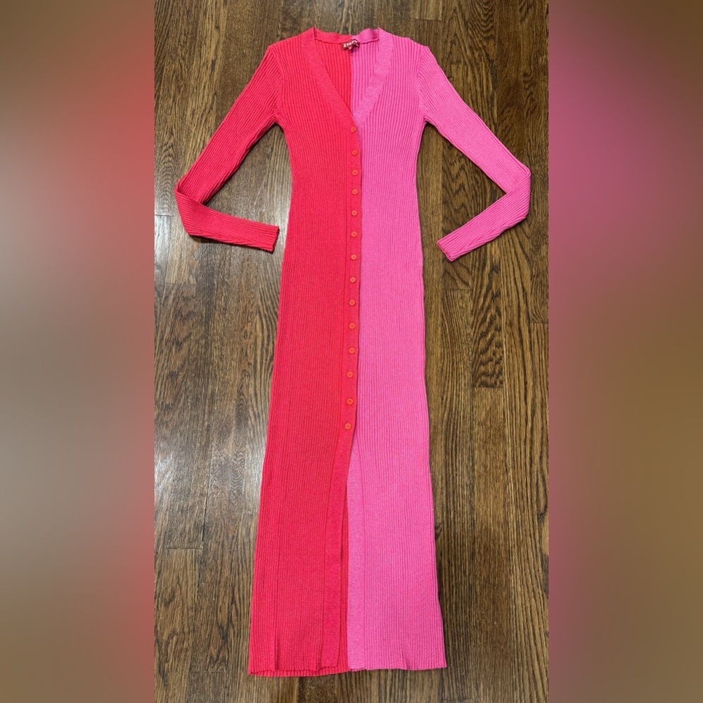 STAUD Shoko Pink Quartz ribbed-knit Midi dress Size Medium M - Picture 1 of 9